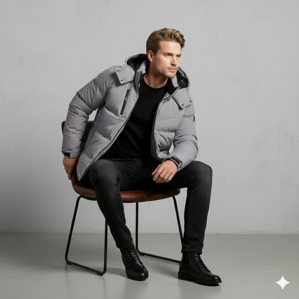 Warme Herren Daunenjacke mit Kapuze | Winter | Slim Fit