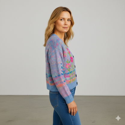 Damen Cardigan mit buntem Strickjacke | Herbst Winter