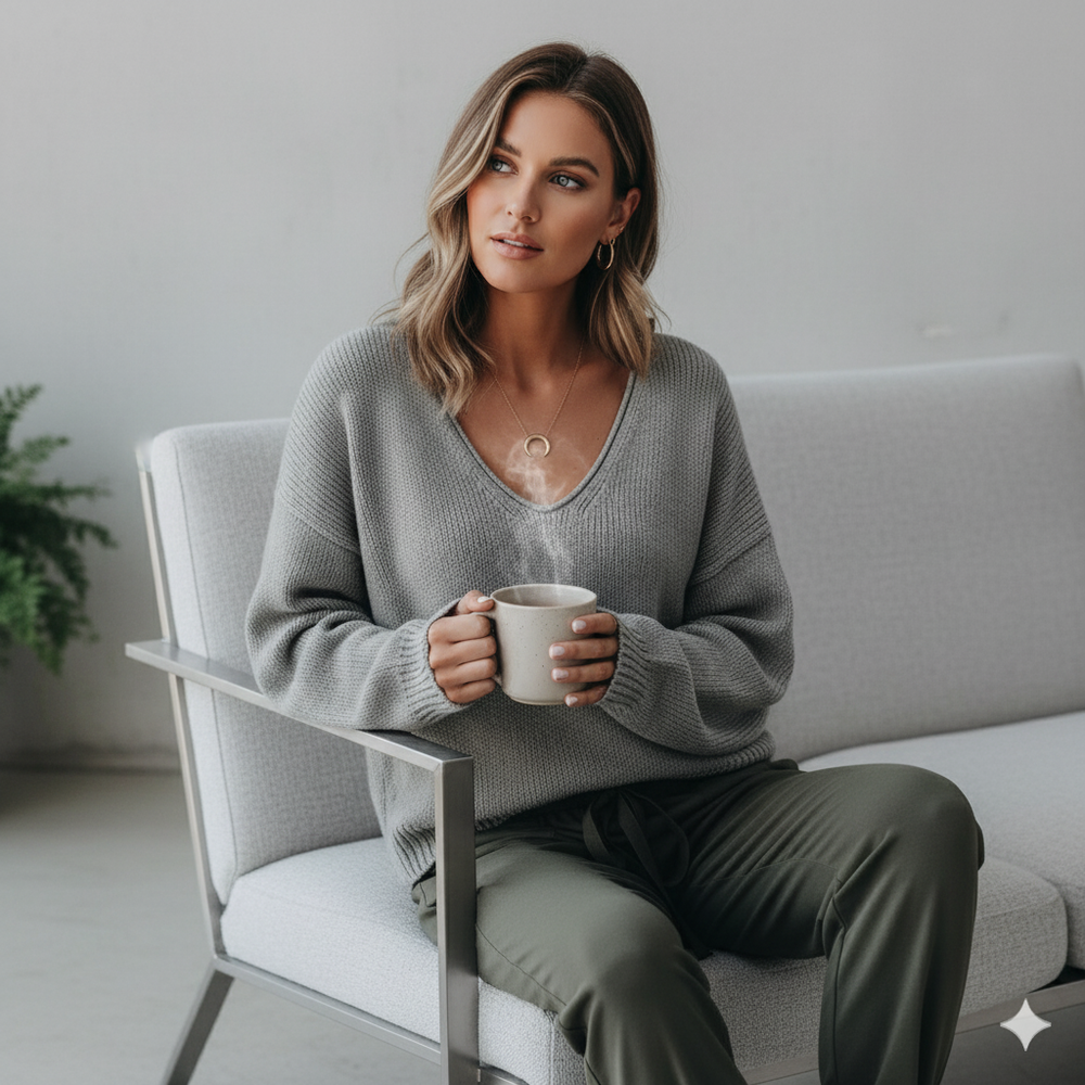 Damen Strickpullover mit V Ausschnitt | Locker & Freizeit