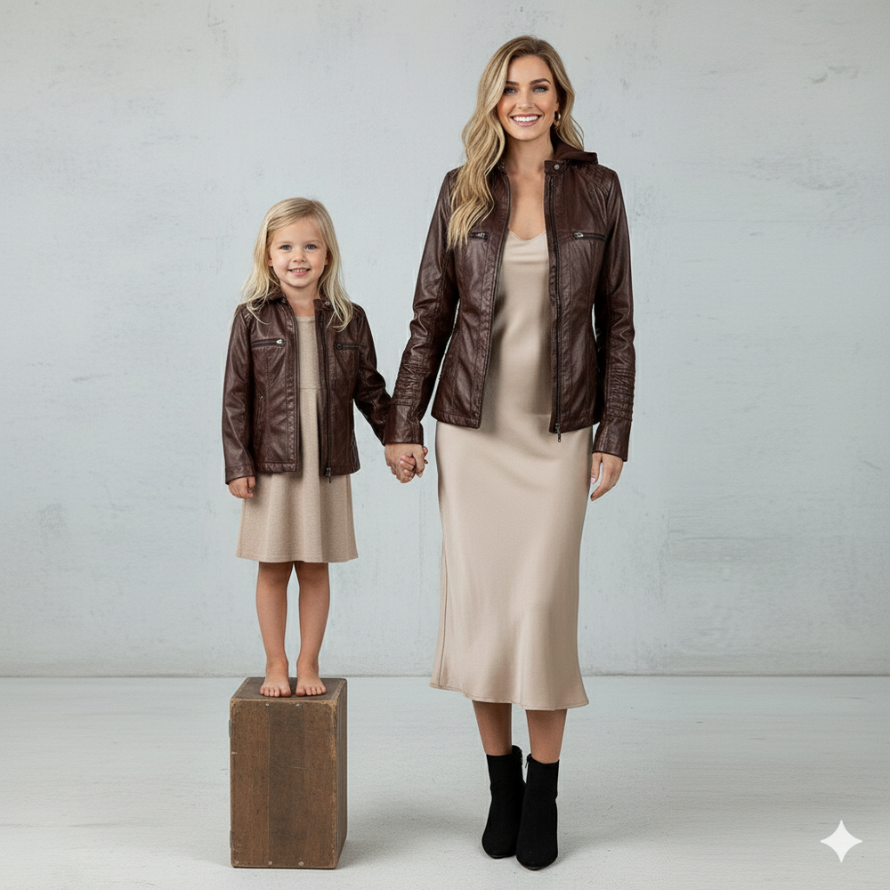 Damen Lederjacke mit Kapuze | Modern & Abnehmbar | Übergang