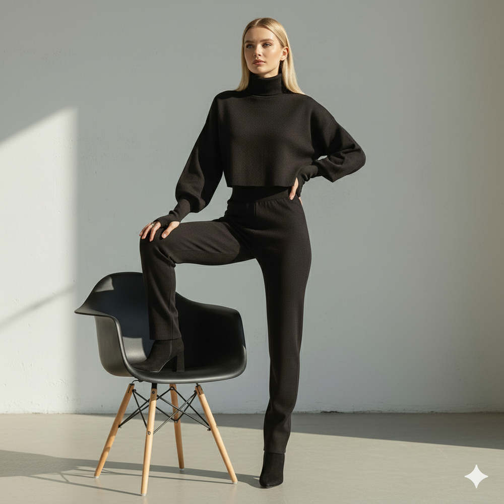 Damen Rollkragen Set mit Langarm | Lässig & Bequem | Winter