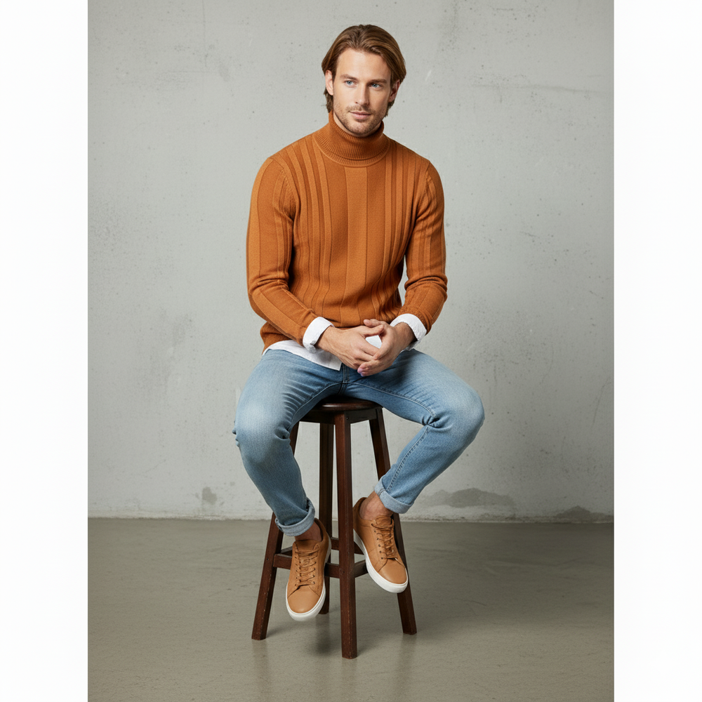 Herren Rollkragenpullover mit Strukturmuster