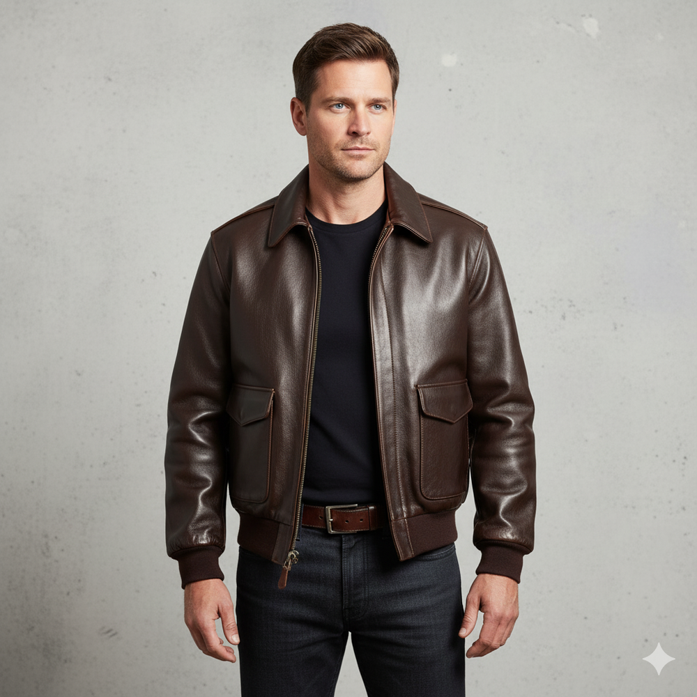 Herren Lederjacke im Retro Air Force Stil | Warm mit Fellkragen