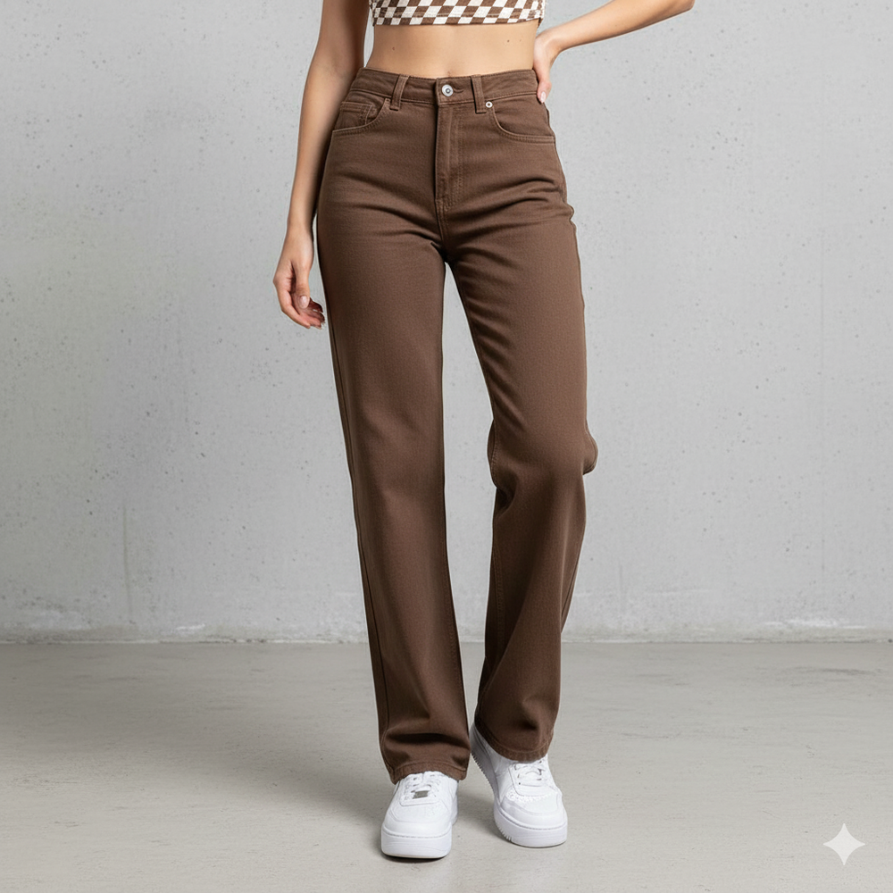 Damenjeans Braun | Retro Straight Fit & Bequem