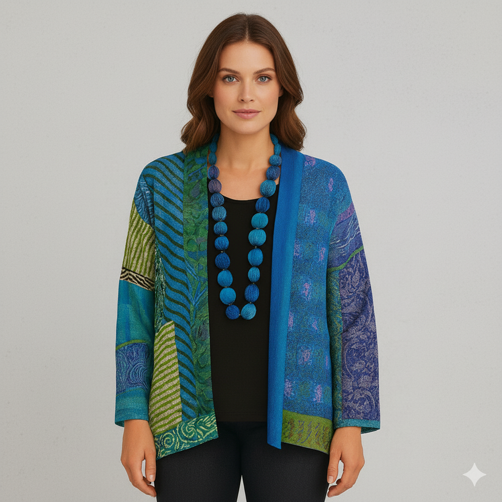 Weit geschnittener Damenmantel mit Ethno Muster | Boho Stil