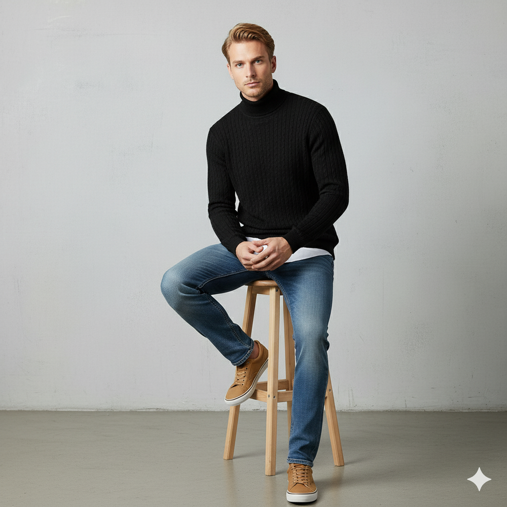 Feiner Herren Strickpullover mit Rollkragen