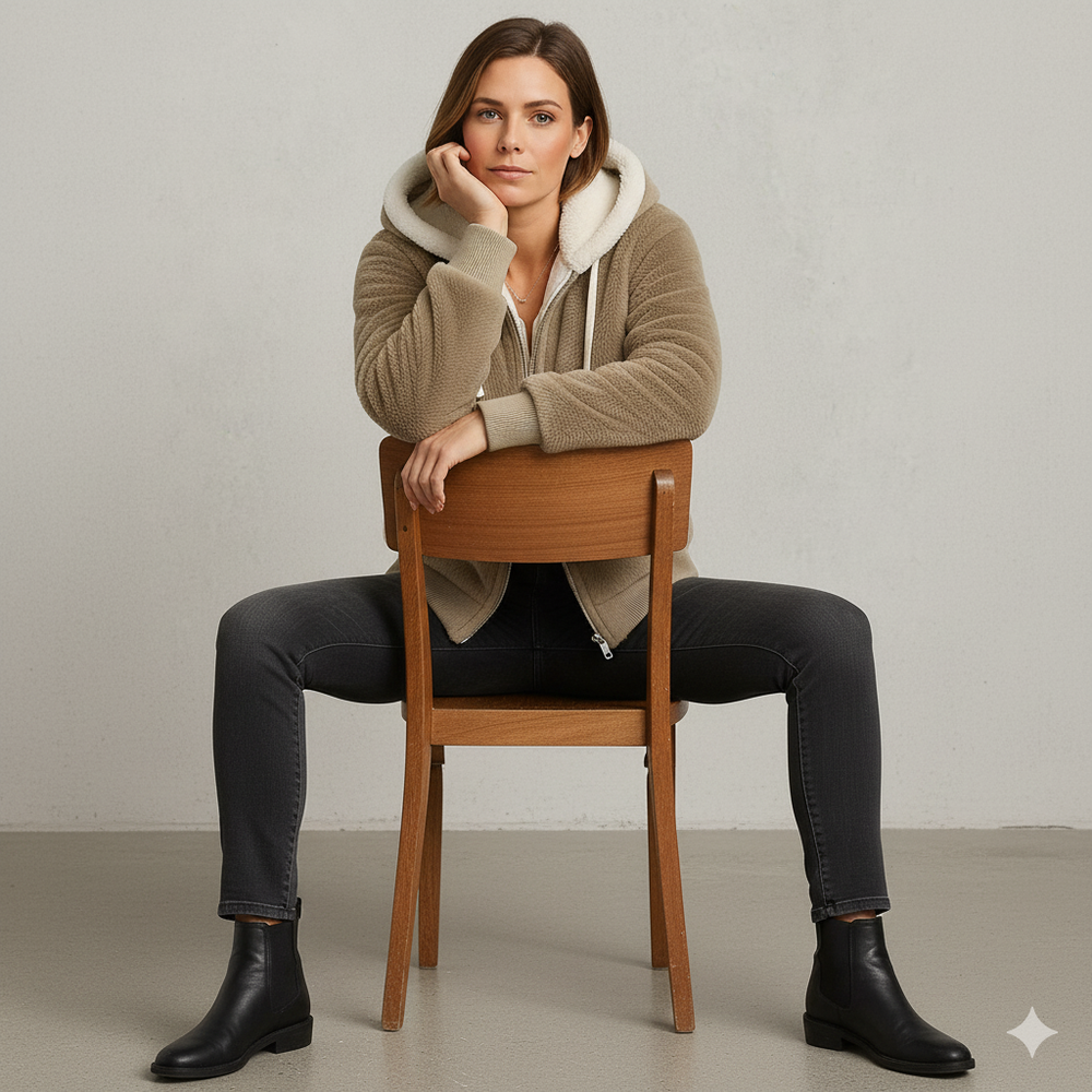 Kuschelige Damen Plüschjacke mit Kapuze und Reißverschluss | Winter