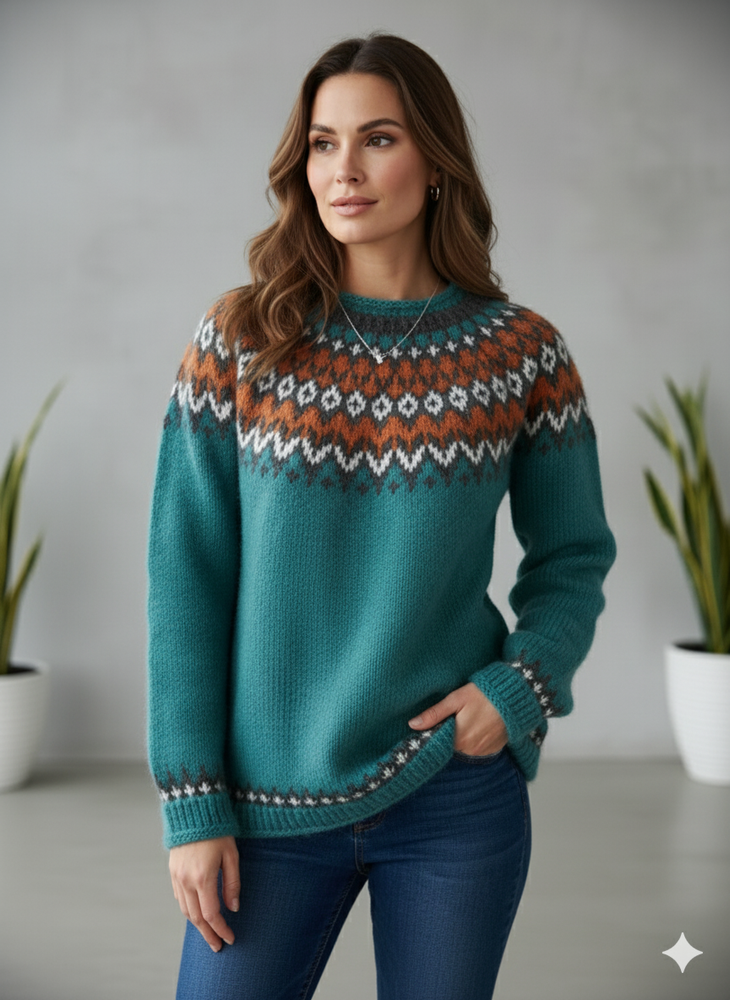 Damen Strickpullover mit Rundhals | Winter | Norweger-Muster