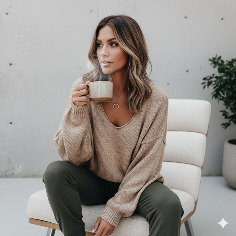 Damen Strickpullover mit V Ausschnitt | Locker & Freizeit