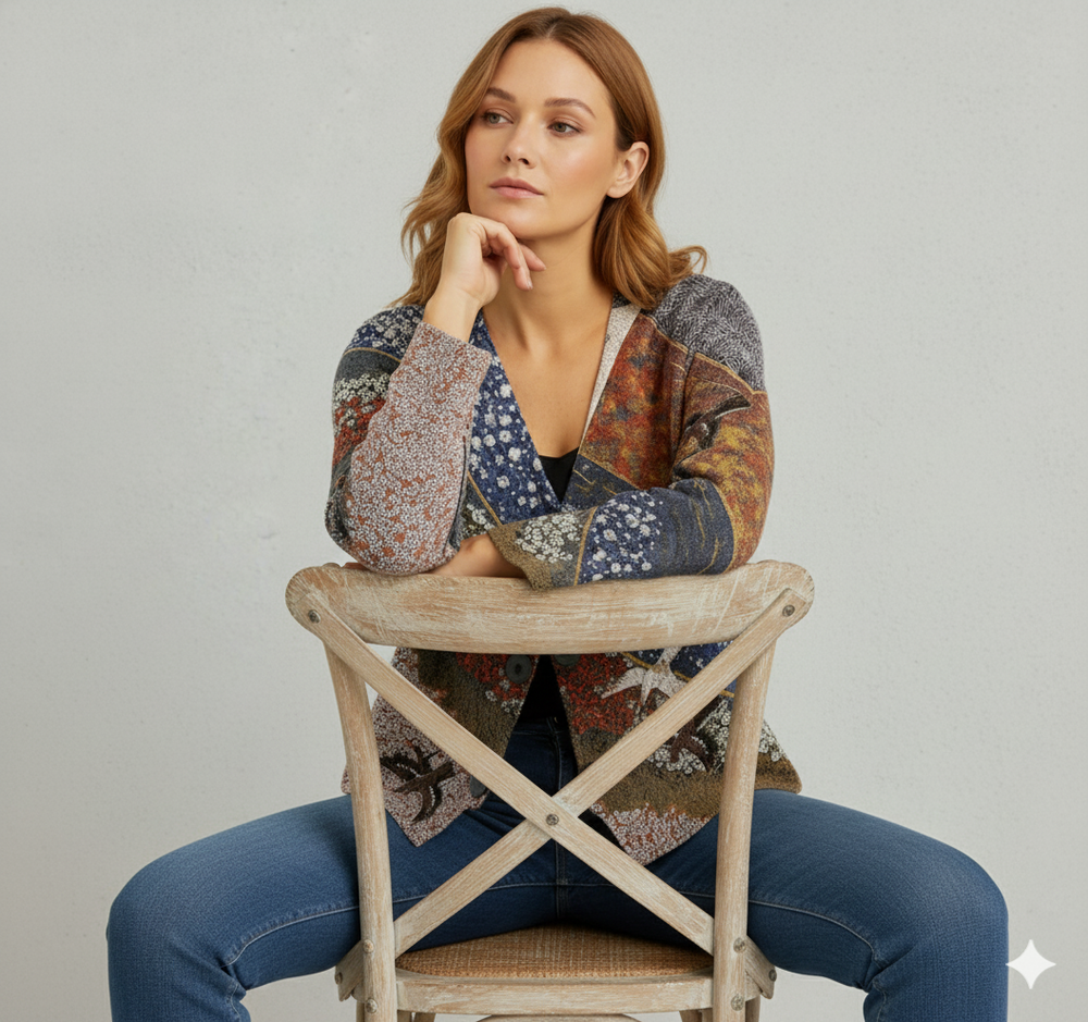 Damen Strickjacke mit abstraktem Print | Herbst/Winter | Stylisch