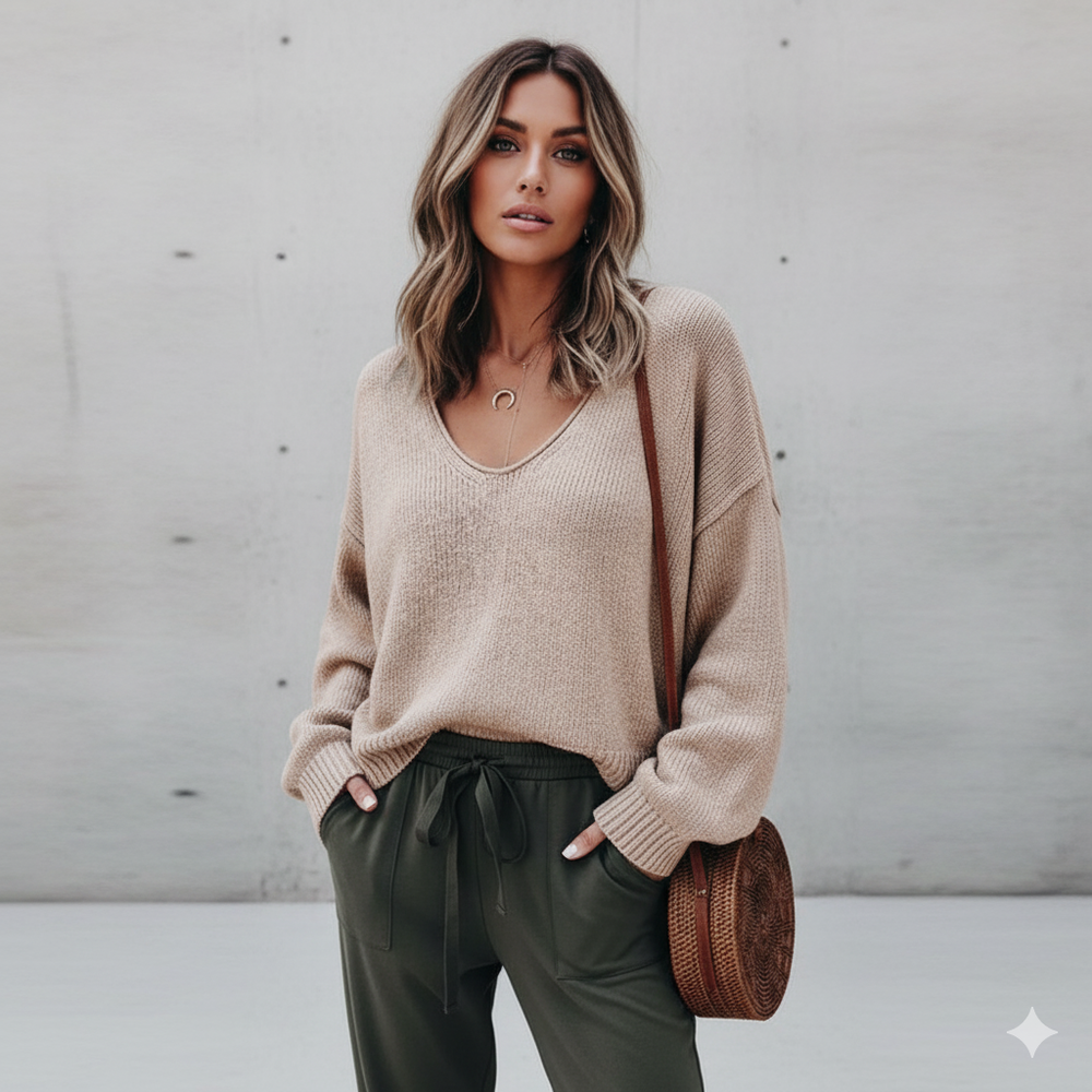 Damen Strickpullover mit V Ausschnitt | Locker & Freizeit