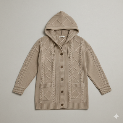 Langer Damen Strickmantel mit Kapuze | Elegant & Warm für Herbst/Winter