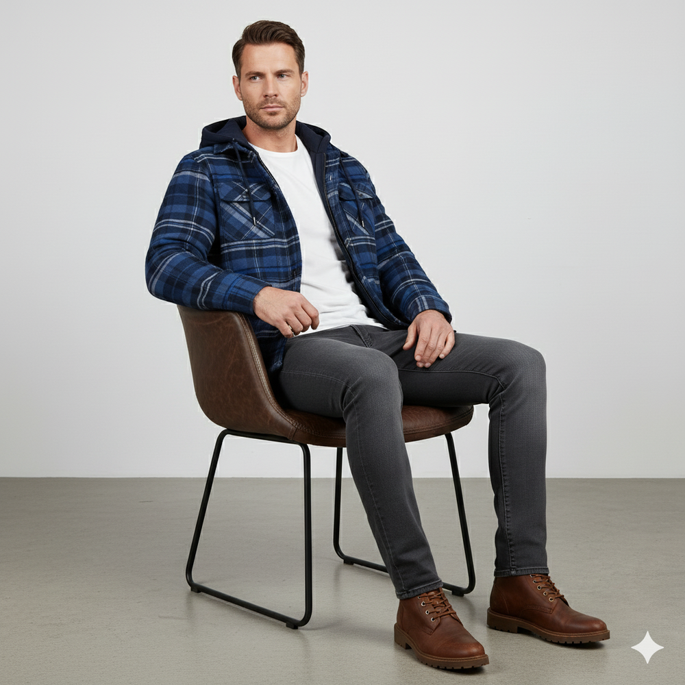 Gepolsterte Herrenjacke mit Karomuster | Warm & Casual Winter