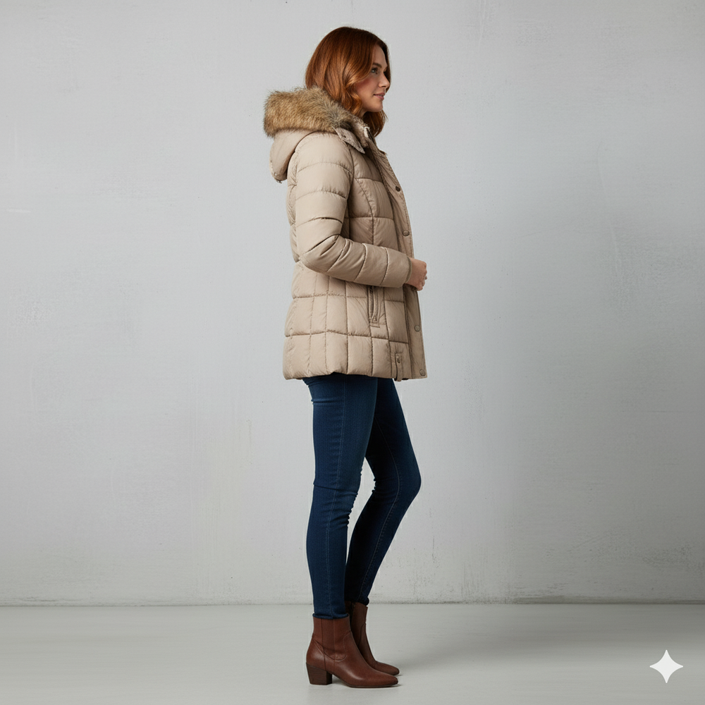 Damen Winterjacke mit Fellkapuze | Warm & Figurbetont