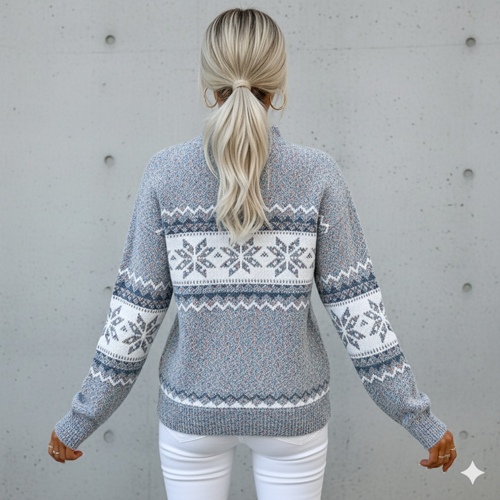 Damen Strickpullover mit Stehkragen | Winter | Schneeflocken-Muster