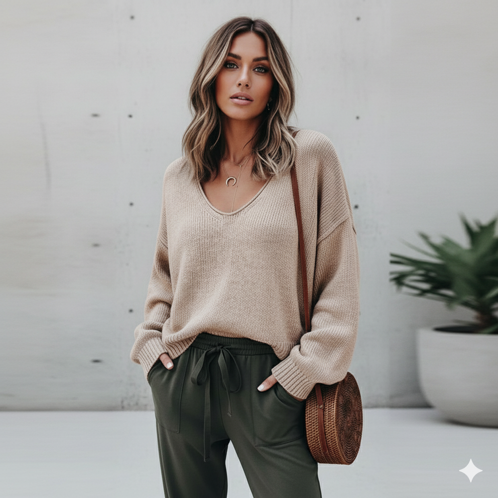 Damen Strickpullover mit V Ausschnitt | Locker & Freizeit