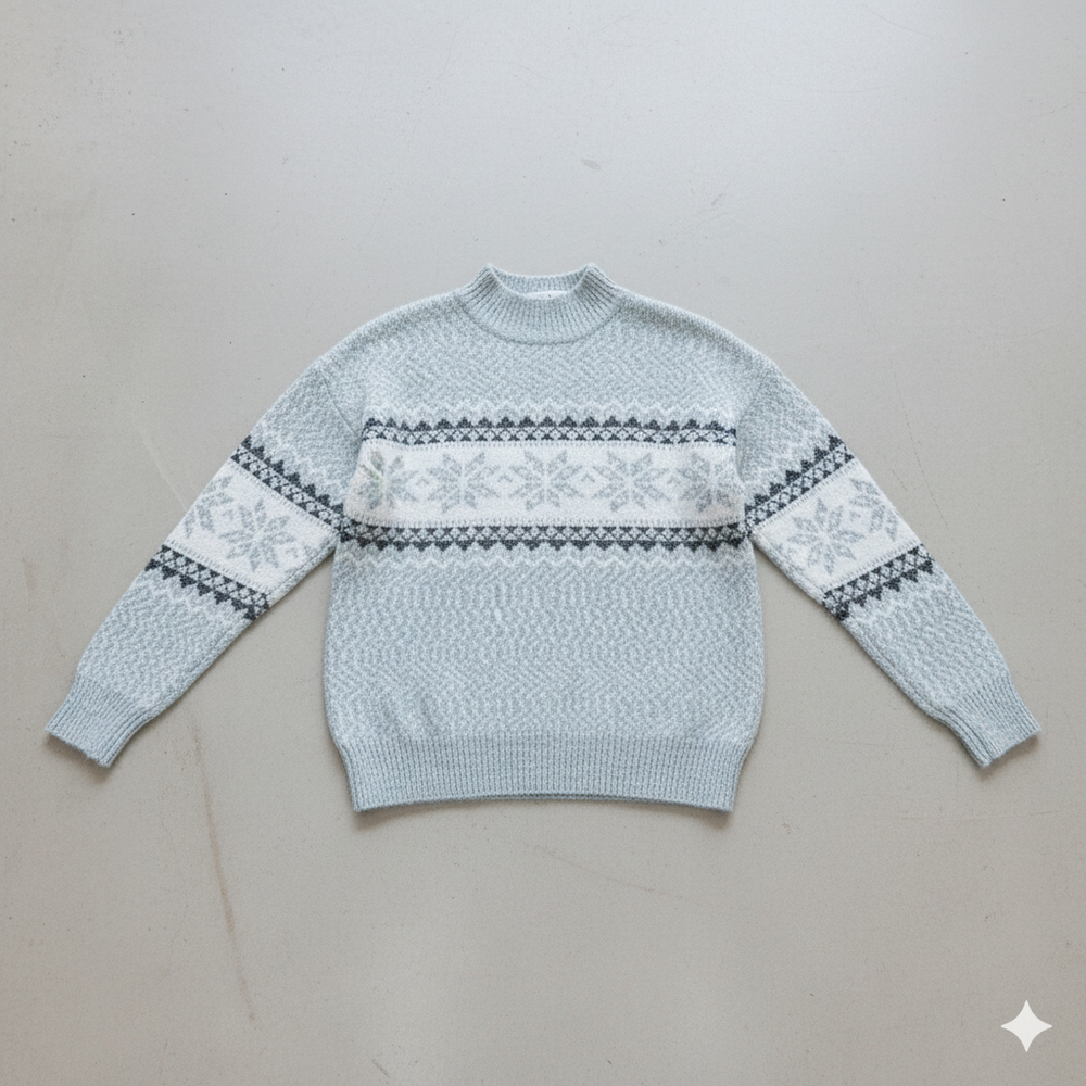 Damen Strickpullover mit Stehkragen | Winter | Schneeflocken-Muster