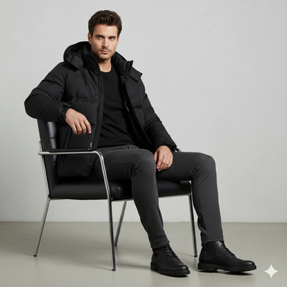 Warmer Herren Daunenmantel mit Kapuze | Winter & Freizeit
