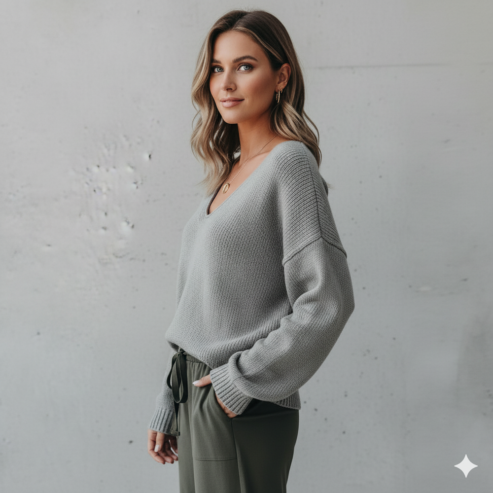 Damen Strickpullover mit V Ausschnitt | Locker & Freizeit