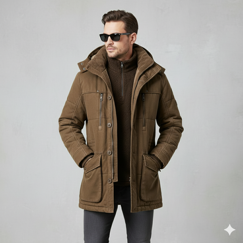 Warmer Herren Wintermantel mit Kapuze | Dick & Funktional