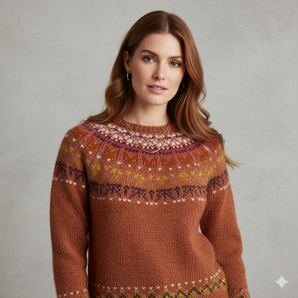 Damen Strickpullover mit Rundhals | Winter | Norweger-Muster