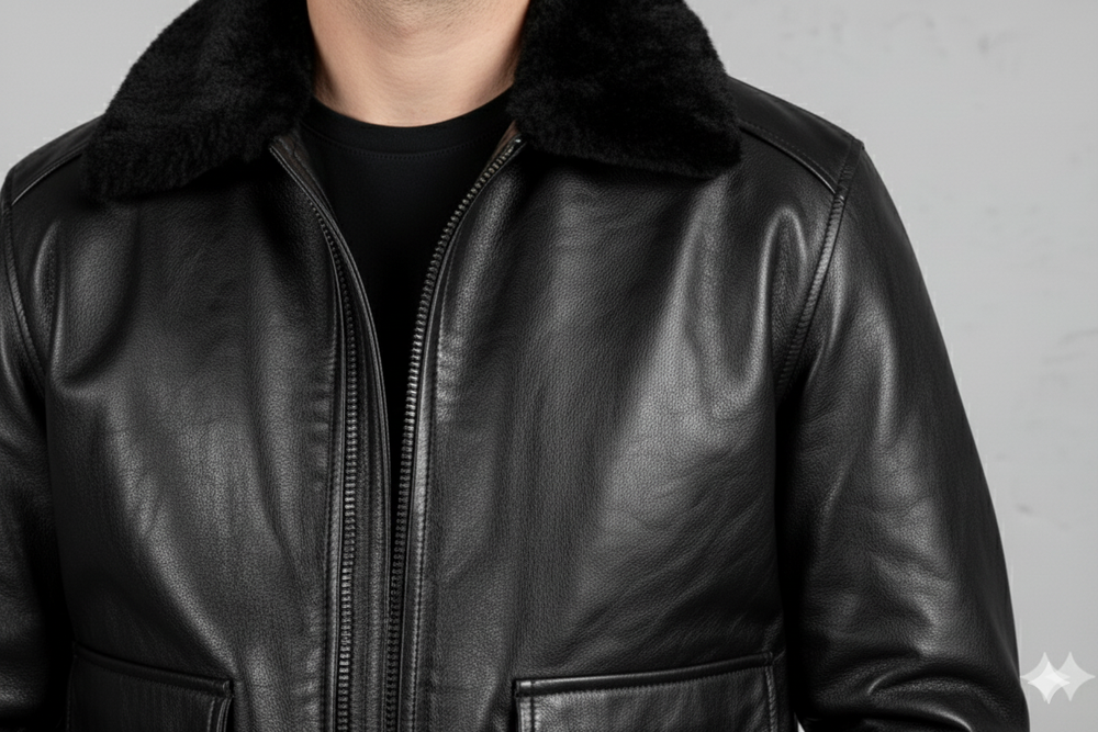 Herren Lederjacke im Retro Air Force Stil | Warm mit Fellkragen
