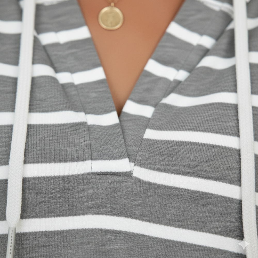 Gestreifter Damen Hoodie mit V Ausschnitt