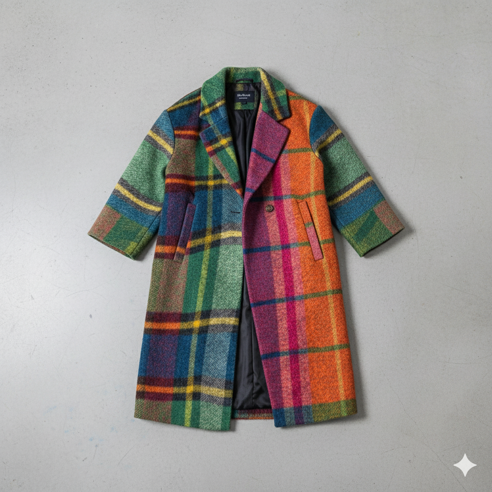 Damen Wollmantel mit Karomuster | Oversize & Warm | Winter