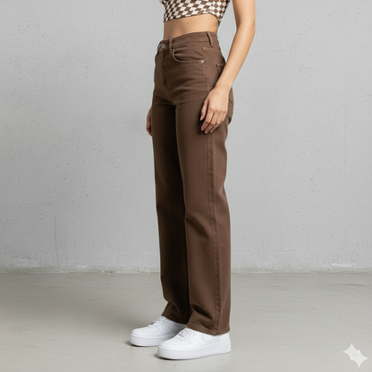 Damenjeans Braun | Retro Straight Fit & Bequem