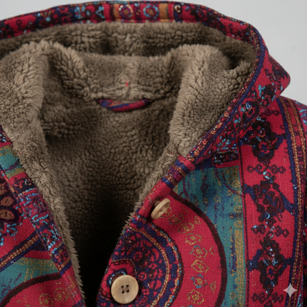 Damen Winterjacke mit Ethno Muster | Warm & Bequem | Kapuze