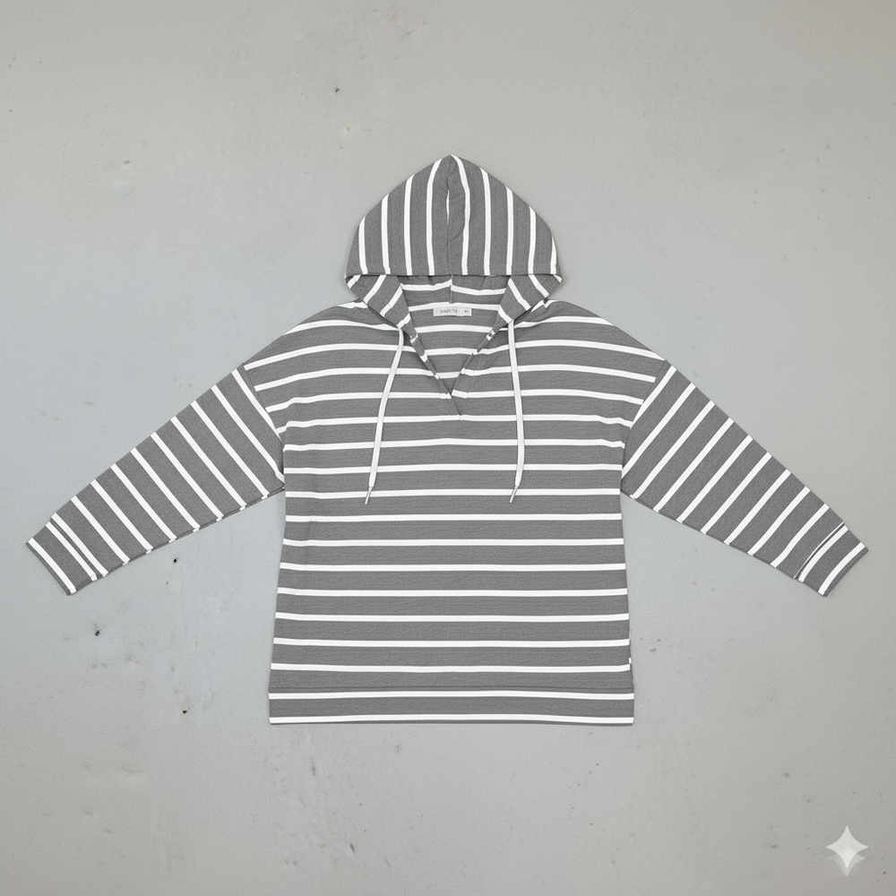 Gestreifter Damen Hoodie mit V Ausschnitt