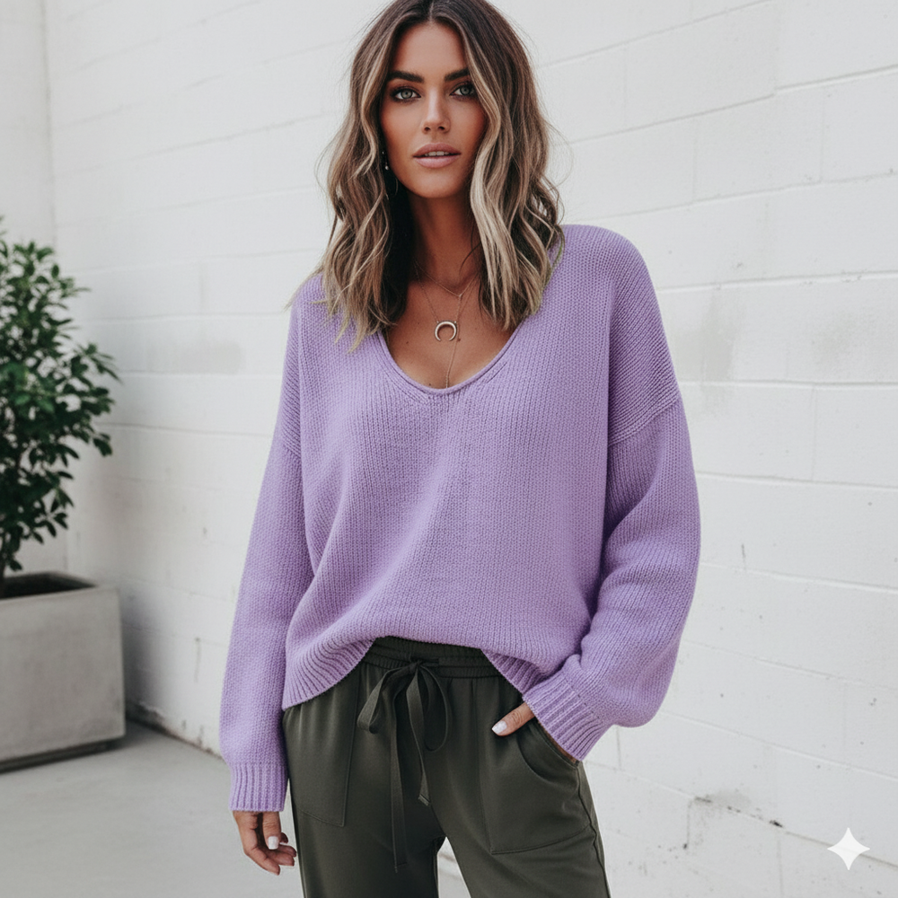 Damen Strickpullover mit V Ausschnitt | Locker & Freizeit
