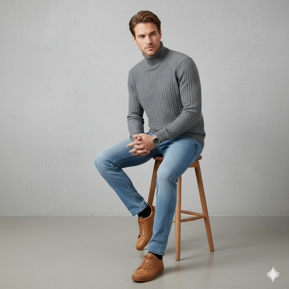 Feiner Herren Strickpullover mit Rollkragen