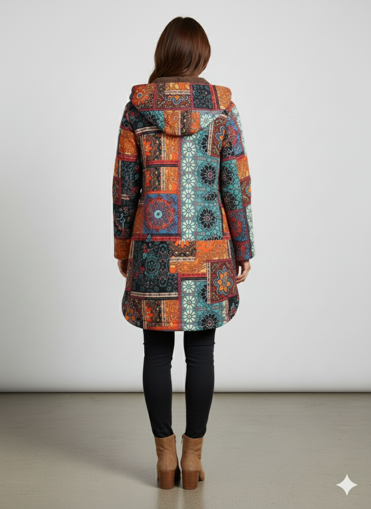 Damen Winterjacke mit Ethno Muster | Warm & Bequem | Kapuze