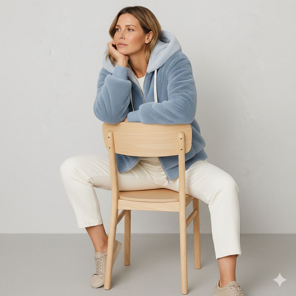 Kuschelige Damen Plüschjacke mit Kapuze und Reißverschluss | Winter