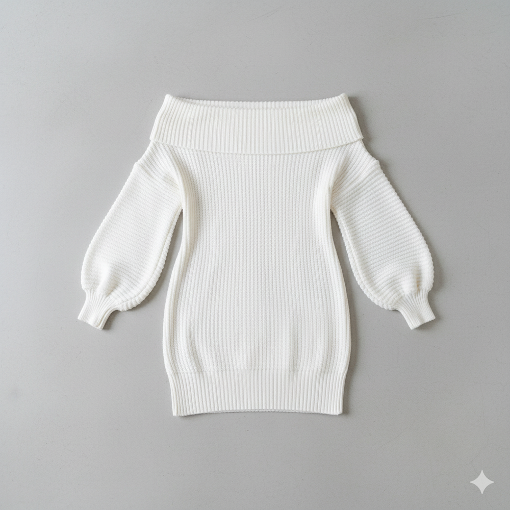 Damen Strickkleid schulterfrei | Elegant & Warm für Herbst Winter