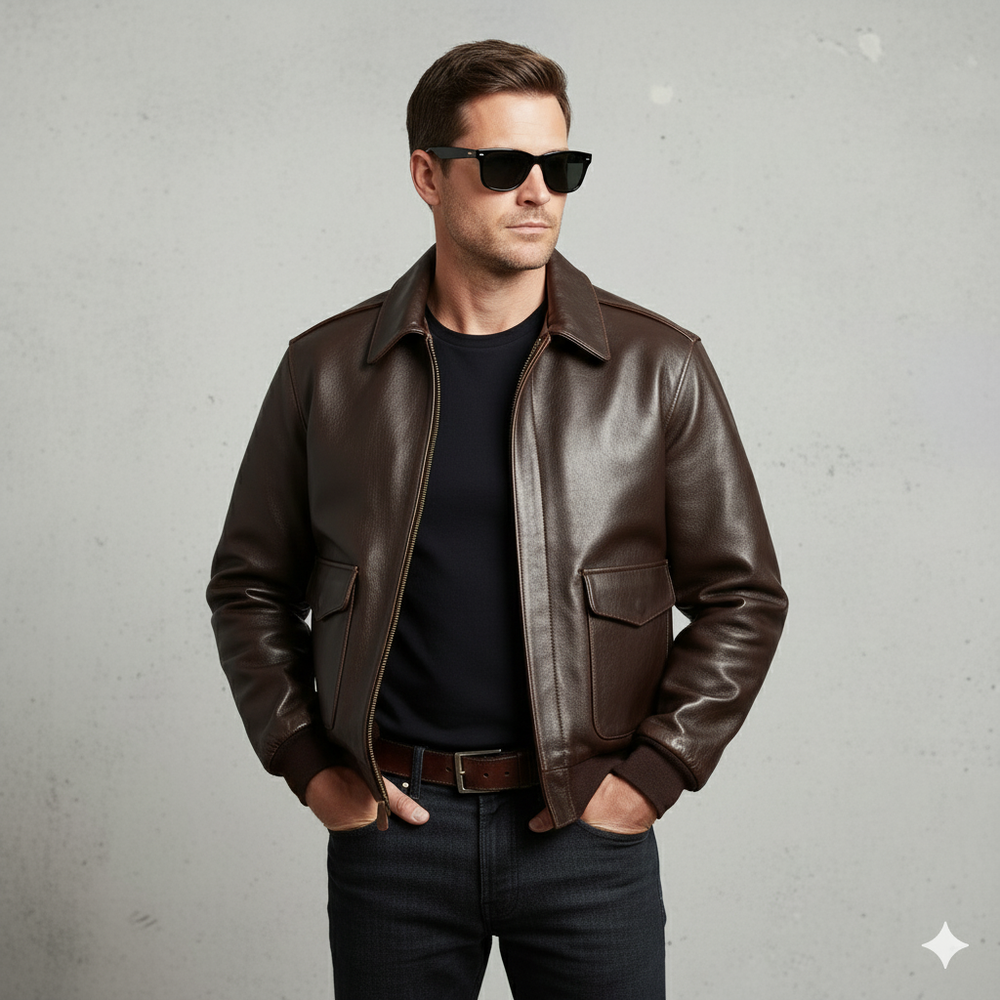 Herren Lederjacke im Retro Air Force Stil | Warm mit Fellkragen