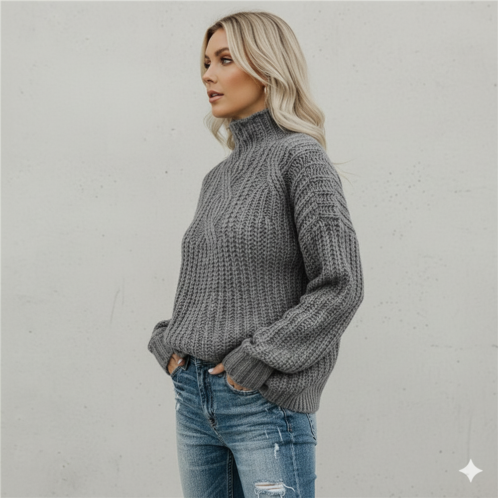 Damen Strickpullover mit Zopfmuster | Warm & Hochgeschlossen | Winter