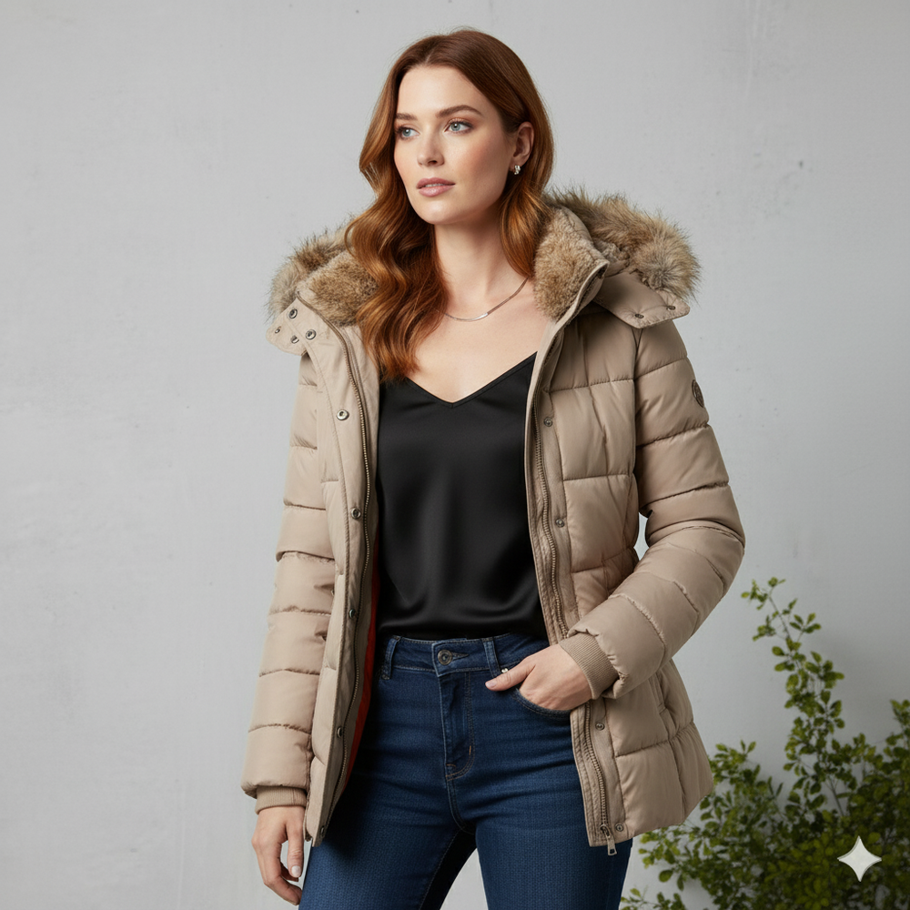 Damen Winterjacke mit Fellkapuze | Warm & Figurbetont