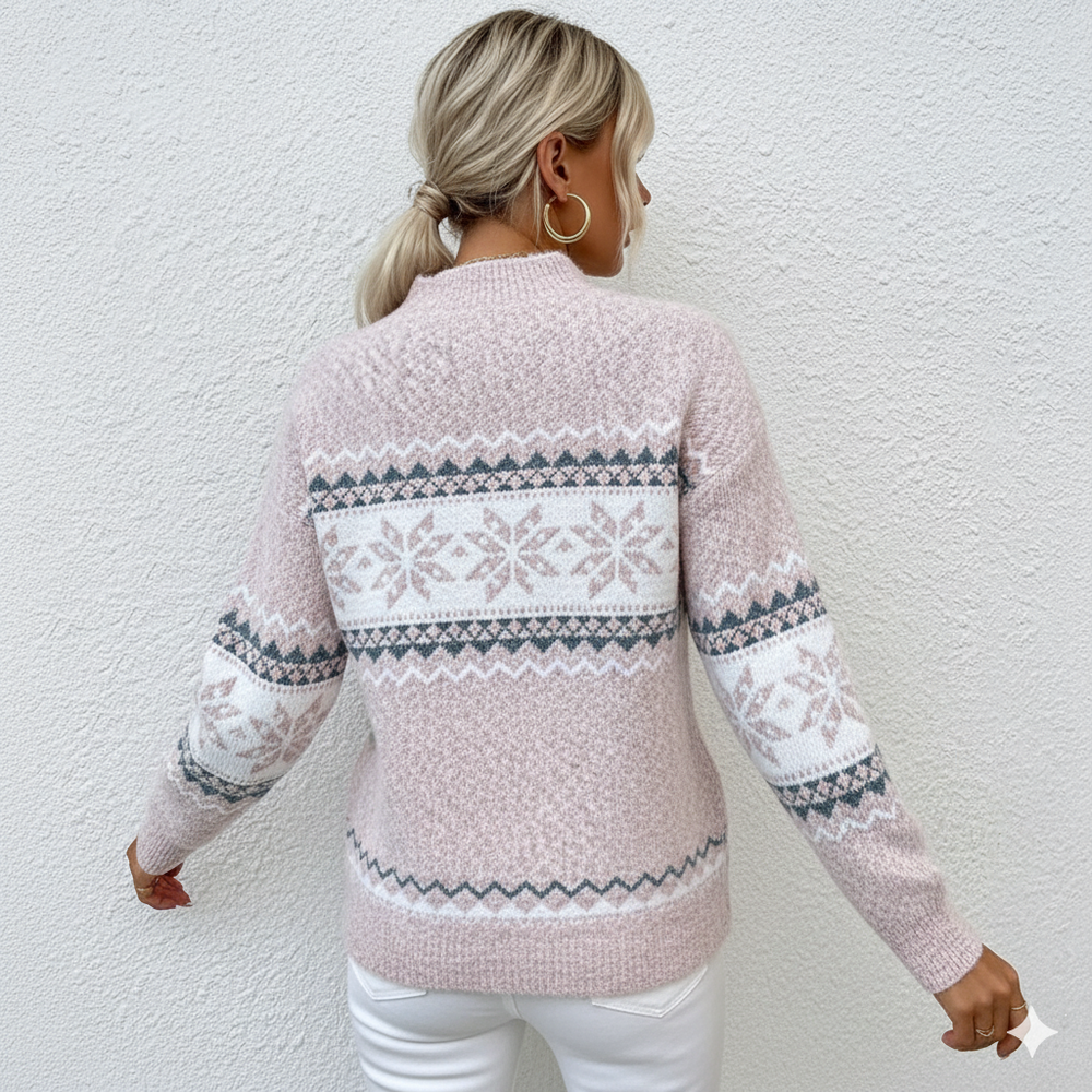Damen Strickpullover mit Stehkragen | Winter | Schneeflocken-Muster