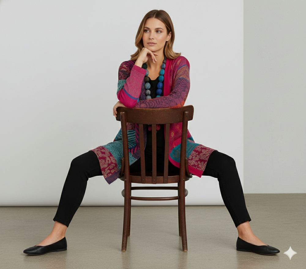 Weit geschnittener Damenmantel mit Ethno Muster | Boho Stil