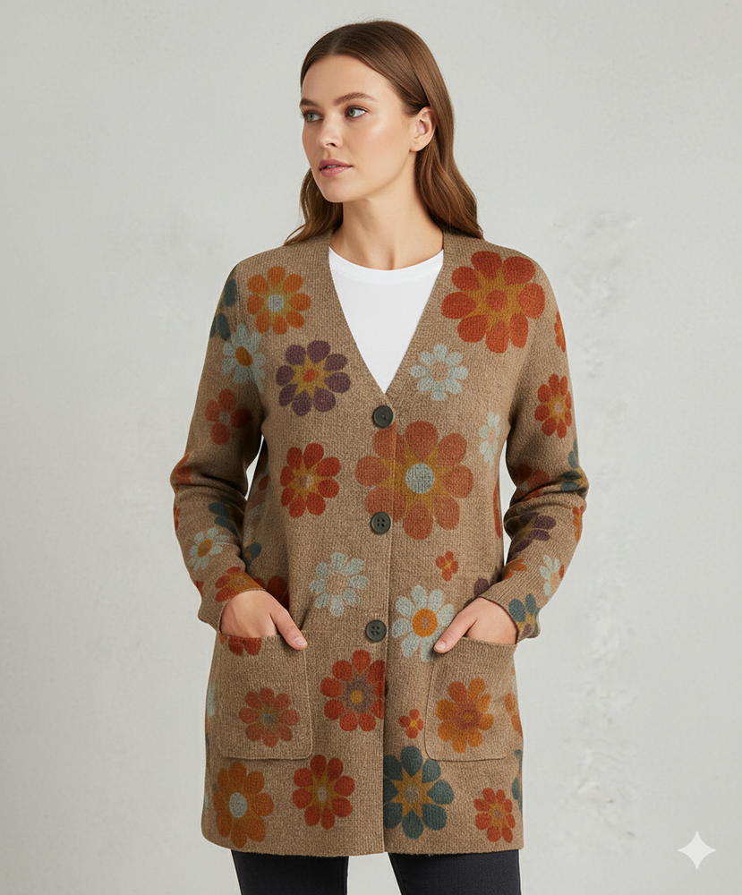 Damen Strickjacke mit abstraktem Print | Herbst/Winter | Stylisch