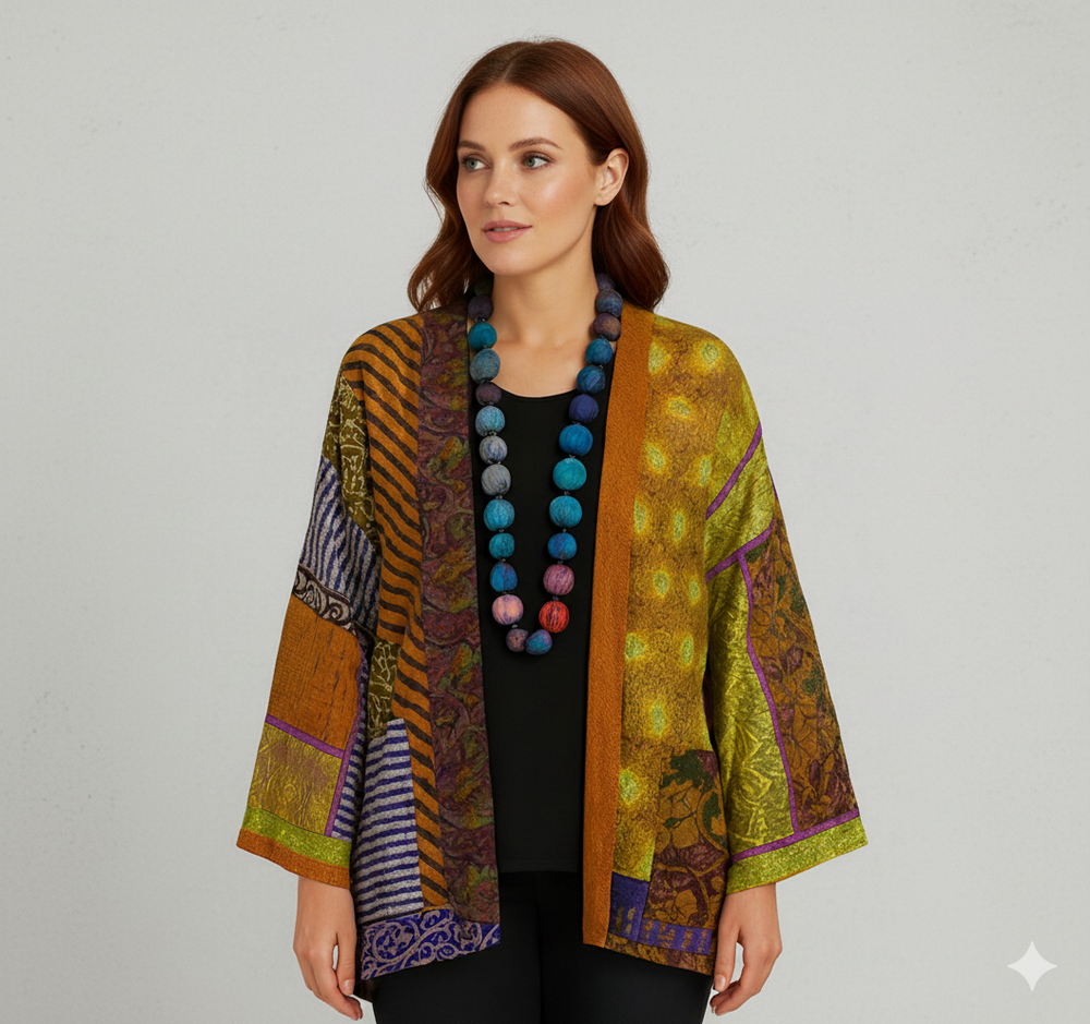 Weit geschnittener Damenmantel mit Ethno Muster | Boho Stil