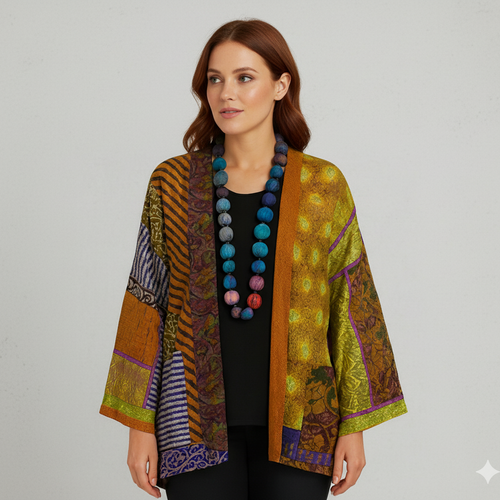 Weit geschnittener Damenmantel mit Ethno Muster | Boho Stil