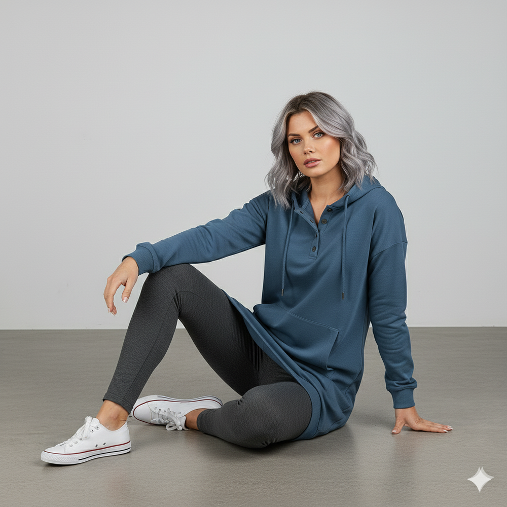 Lässiges Damen Hoodie mit Knopfleist