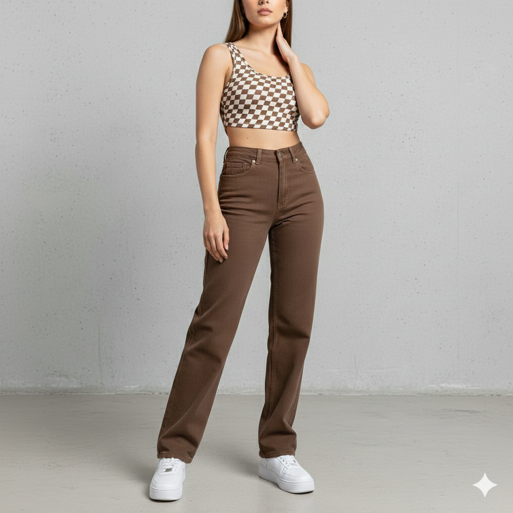 Damenjeans Braun | Retro Straight Fit & Bequem