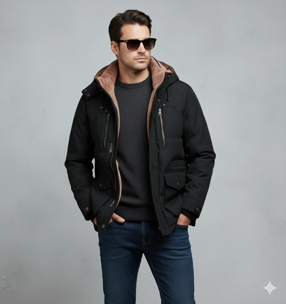 Warmer Herren Wintermantel mit Kapuze | Dick & Funktional