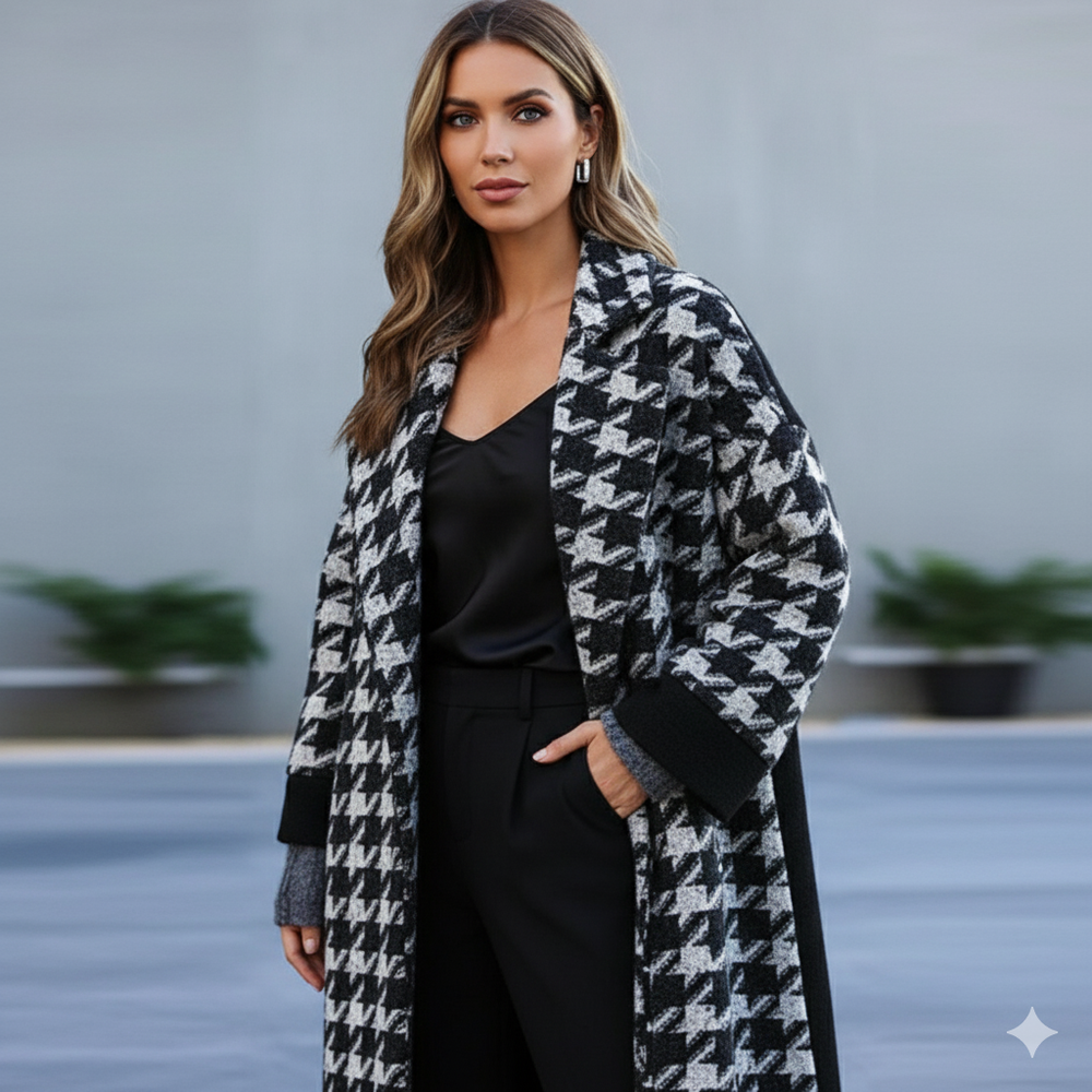 Damen Wollmantel mit Karomuster | Oversize & Warm | Winter