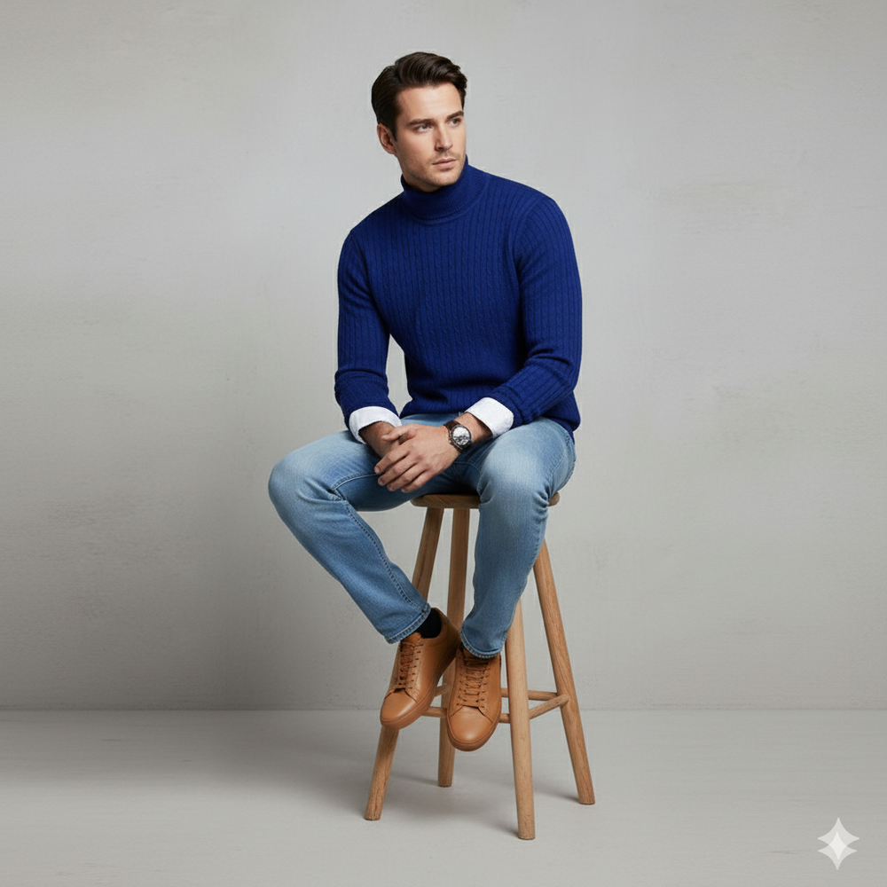 Herren Strickpullover mit Rollkragen | Slim Fit | Winter