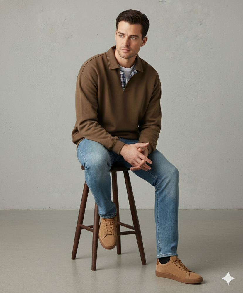 Lässiger Herrenpullover mit Reverskragen | Bequem | Freizeit